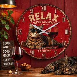 Relax We're All Crazy Funny Cat and Wine Grote Klok