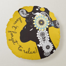 Relax - Yellow Funky Funny Giraffe Rond Kussen