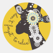 Relax - Yellow Funky Funny Giraffe Ronde Sticker (Voorkant)