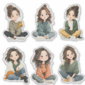 Relaxed Chibi Girl Stickers (Voorkant)
