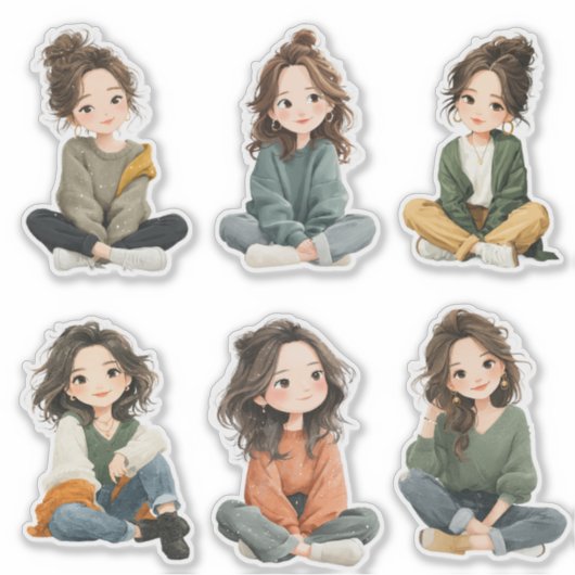 Relaxed Chibi Girl Stickers  (Voorkant)