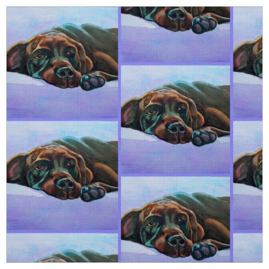 Relaxed Chocolate Labrador Retriever Dog Fabric Stof (Swatch)