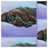Relaxed Chocolate Labrador Retriever Dog Fabric Stof (Close Up)
