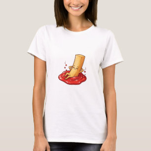 Relaxed friet karakter dat lui in ketchup ligt t-shirt