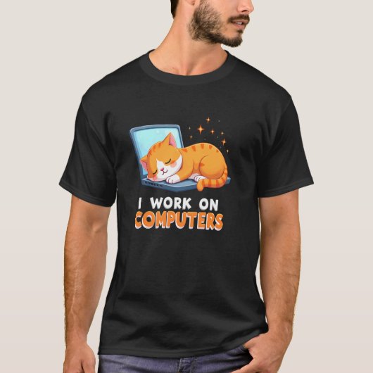 Relaxed katten T-shirt voor computerwerkers (Voorkant)