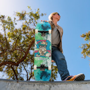 Relaxed Street Retro Cat   grappig Persoonlijk Skateboard