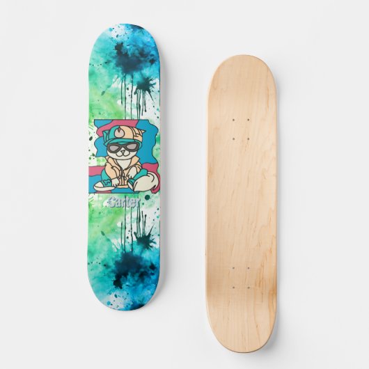 Relaxed Street Retro Cat | grappig Persoonlijk Skateboard (Voorkant)