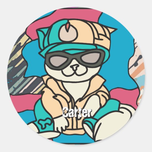 Relaxed Street Retro Cat | grappig Ronde Sticker (Voorkant)