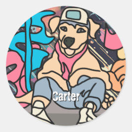Relaxed Street Retro Dog | grappig Ronde Sticker