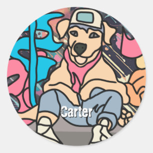 Relaxed Street Retro Dog   grappig Ronde Sticker