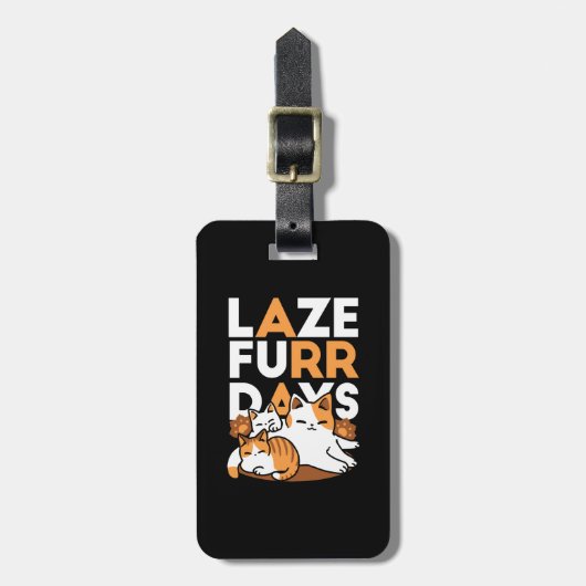 Relaxing Cat Art - 'Laze Furr Days' voor kattenlie Bagagelabel (Voorkant verticaal)