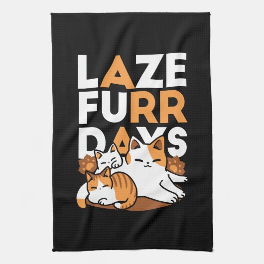 Relaxing Cat Art - 'Laze Furr Days' voor kattenlie Theedoek (Verticaal)