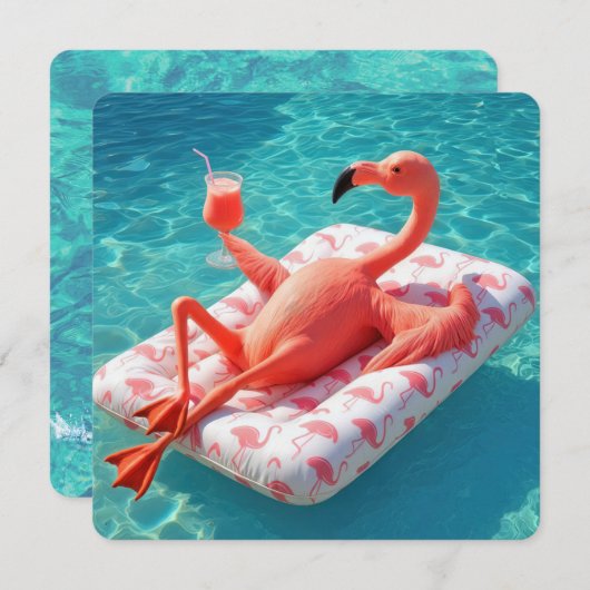 Relaxing Flamingo Floating On a Pool Mattress Kaart (Voorkant / Achterkant)