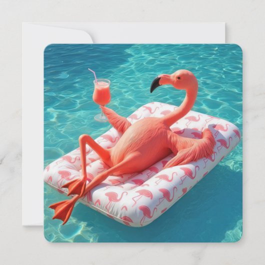 Relaxing Flamingo Floating On a Pool Mattress Kaart (Voorkant)
