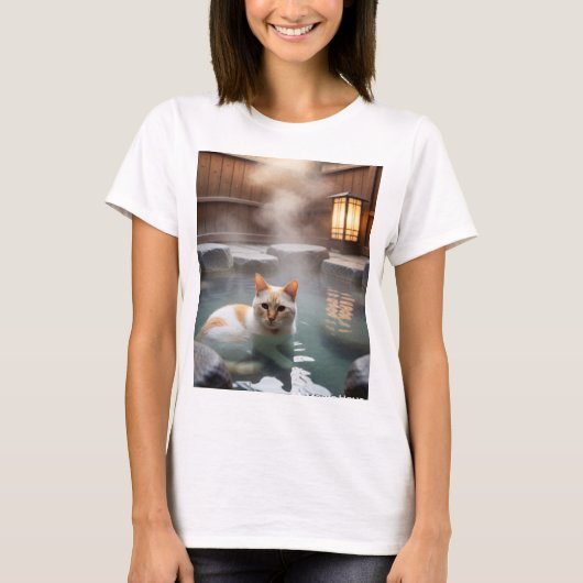 Relaxing Hot Spring Cat T-shirt (Voorkant)
