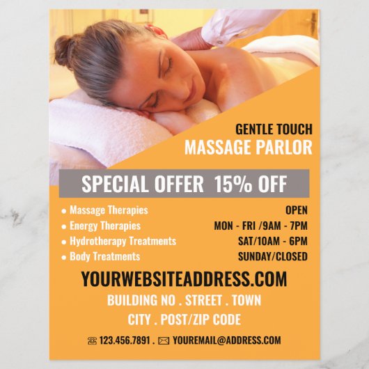 Relaxing Massage, massagetherapie, massageparlor Flyer (Voorkant)