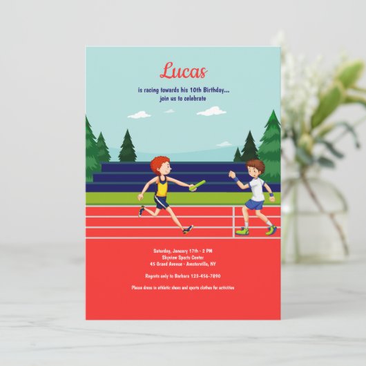 Relay Race Birthday Party Uitnodiging (Staand voorkant)