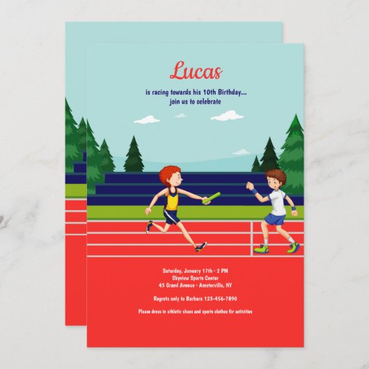 Relay Race Birthday Party Uitnodiging (Voorkant / Achterkant)