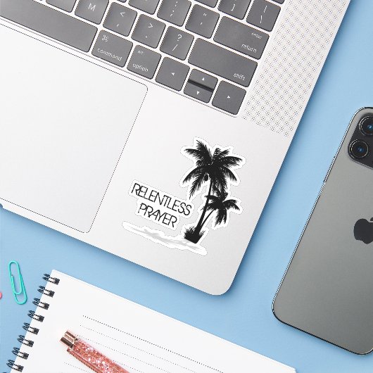 Relentless Design Betrouwbaar gebed Sticker (Laptop met iPhone)