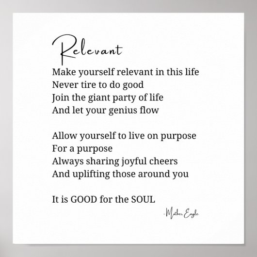 Relevante aanmoediging Inspirerend gedicht poster (Voorkant)