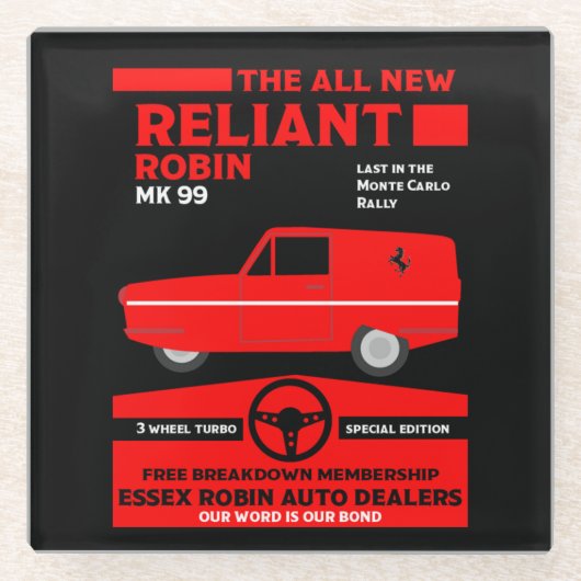 Reliant Robin Car Glazen Onderzetter (Voorkant)