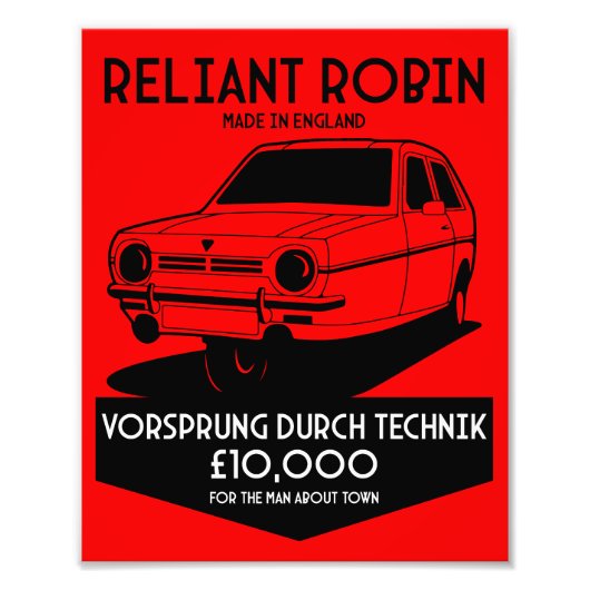 Reliant Robin driewielige auto Foto Afdruk (Voorkant)