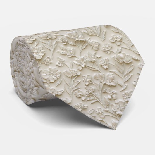 Reliëf Bloem Motief Patroon Stropdas (Opgerold)