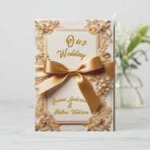 "Reliëf Bloemen Bruiloft Uitnodiging Satijn Lint" (Staand voorkant)