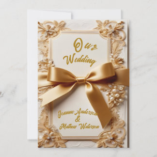 "Reliëf Bloemen Bruiloft Uitnodiging Satijnen Lint