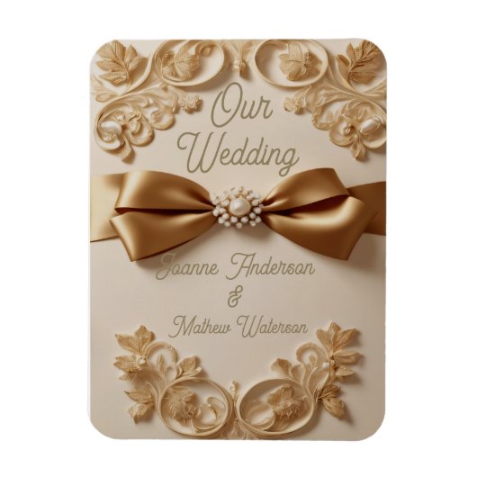 Reliëf Bloemen Bruiloft Uitnodiging – Satijnen Str Magneet (Verticaal)