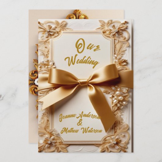 "Reliëf Bloemen Bruiloft Uitnodiging Satijnen Stri (Voorkant / Achterkant)