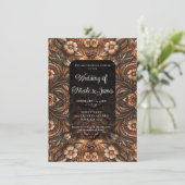 Reliëf Bloemig Nep Leer Uitziende Trouw Kaart (Staand voorkant)