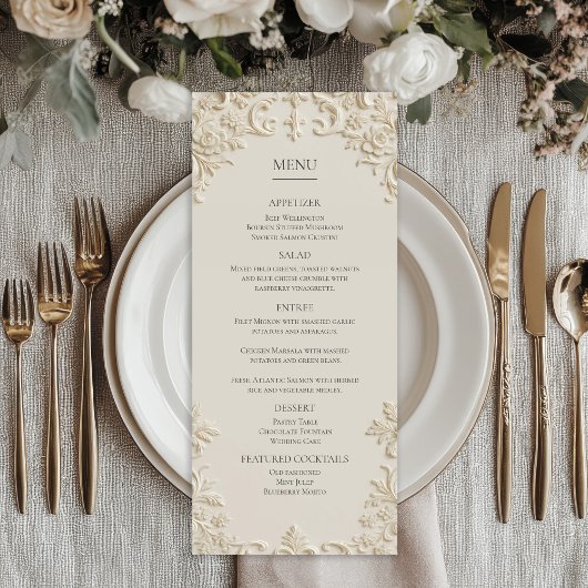 Reliëf Elegante Ivoren Bloem Bruiloftsmenu Menu