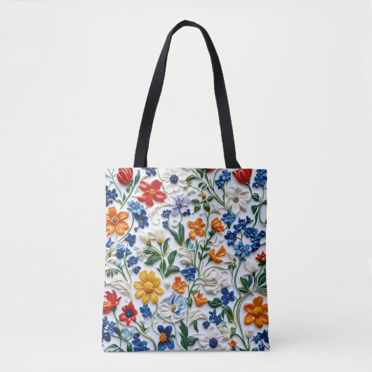 Relief Flower Canvas tas | Elegant bloemontwerp (Voorkant)