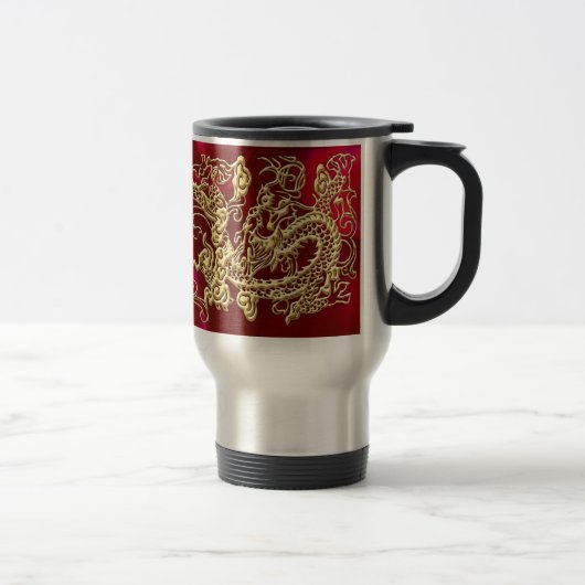 Reliëf Gouden Draak op Rode Satijn Textuurprint Reisbeker (Rechts)