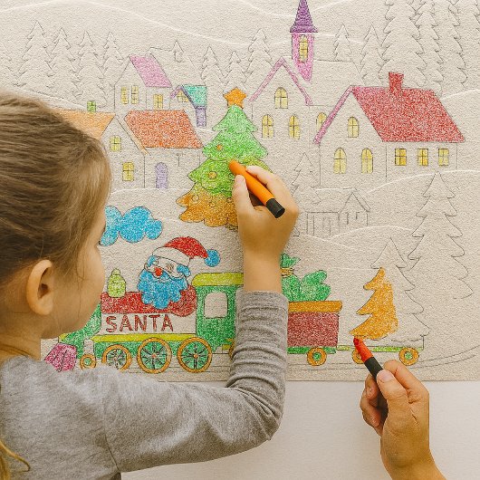 Reliëf Kerstdorp met Kerstman Trein Knutselproject Cadeaupapier