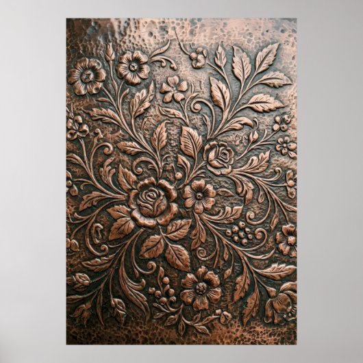Reliëf Kunst van Gebombeerd Koper Bloem Poster (Voorkant)