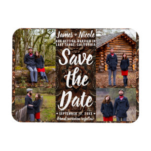 Reliëf Leer 4 Foto's Save the Date Trouw  Magneet