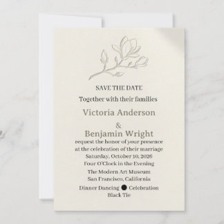 Reliëf Magnolia Bloem Bruiloft Save The Date Kaart