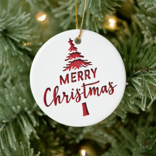 Reliëf "Prettig Kerstfeest" Boomtekst op Wit Keramisch Ornament (Boom)