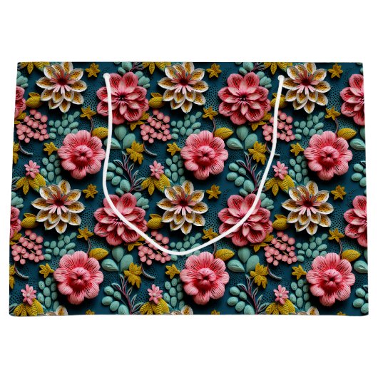 Reliëf Roze Bloemen Groot Cadeauzakje (Voorkant)