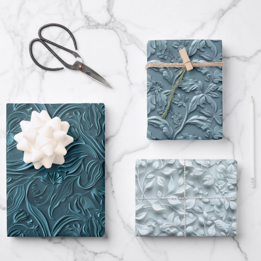 Reliëf tinten blauw inpakpapier vel (Voorkant)