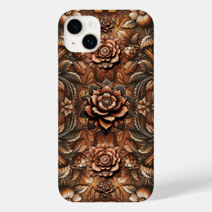 Reliëf Vintage Bloem Motief Nep Leer Uiterlijk Case-Mate iPhone 14 Plus Hoesje
