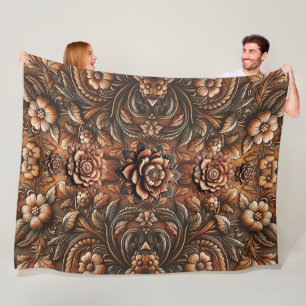 Reliëf Vintage Bloem Motief Nep Leer Uiterlijk Fleece Deken