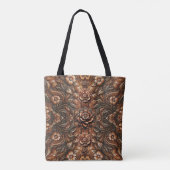 Reliëf Vintage Bloem Motief Nep Leer Uiterlijk Tote Bag (Achterkant)