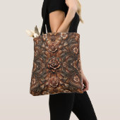 Reliëf Vintage Bloem Motief Nep Leer Uiterlijk Tote Bag (Dichtbij)