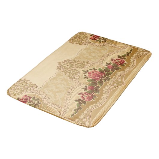 reliëfstijl Goud en rood Bloemen Badmat (Gekanteld)