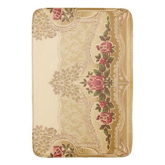 reliëfstijl Goud en rood Bloemen Badmat (Voorkant Verticaal)