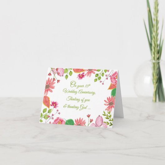 Relieuze bloemen voor 10-jarig huwelijksjubileum kaart (Voorkant)
