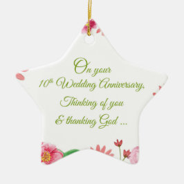 Relieuze bloemen voor 10-jarig huwelijksjubileum keramisch ornament